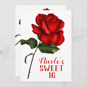 Invitation Rose rouge Beauté & La Bête Sweet 16 Party