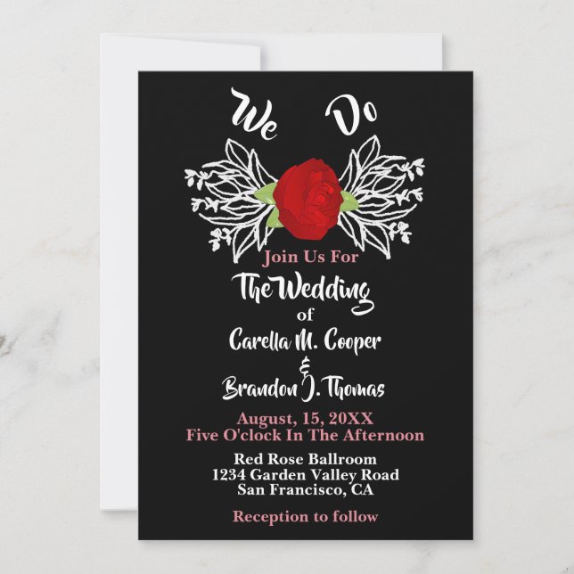 Invitation Rose rouge blanc Floral romantique Boho noir Maria (Devant)