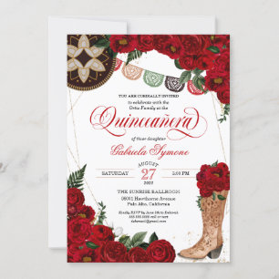 Invitation Rose rouge Charra Cowgirl Bottes Western Quinceañe