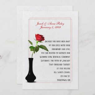 Invitation Rose rouge dans le vase pour le renouvellement Vow