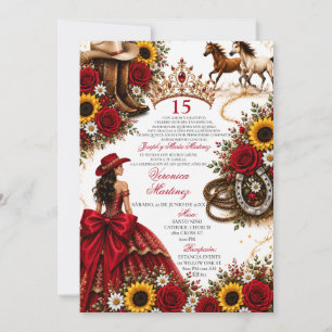 Invitation Rose rouge de Bourgogne Tournesol Vaquera Quinceañ