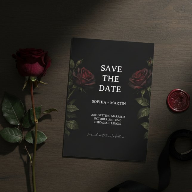 Invitation Rose rouge de romance sombre Mariage gothique Enre (Créateur téléchargé)