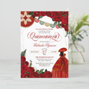 Invitation Rose rouge Elegant Charra / Mariachi Robe Quinceañ