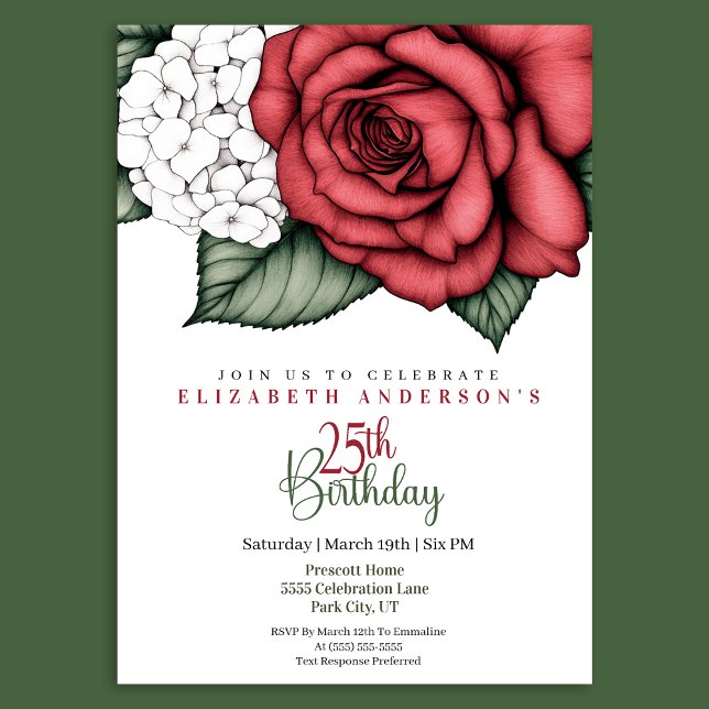 Invitation Rose Rouge Élégante 25e Anniversaire (Créateur téléchargé)