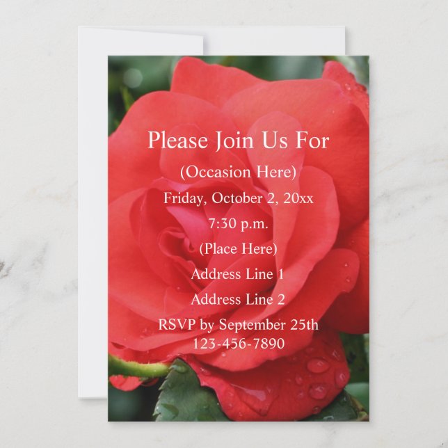 Invitation Rose Rouge En Fleur Floral  (Devant)