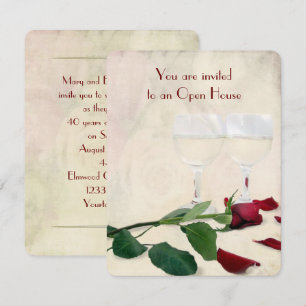 Invitation rose rouge et anniversaire de vin
