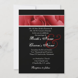 Invitation Rose rouge et Arrière - plan noir Mariage