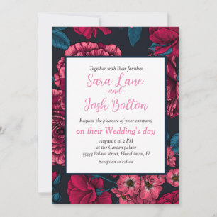 Invitation rose, rouge et bi-color roses with blue leaves on 