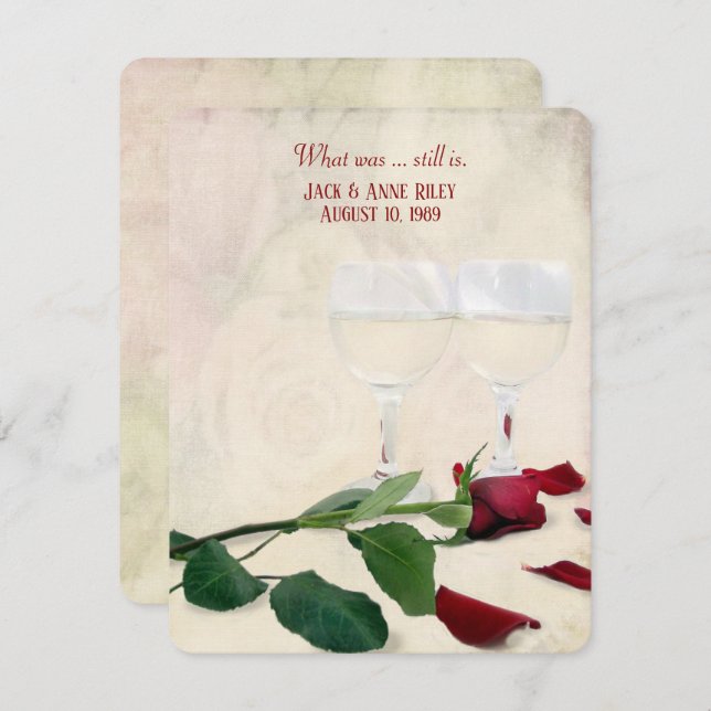 Invitation rose rouge et fête d'anniversaire au vin (Devant / Derrière)