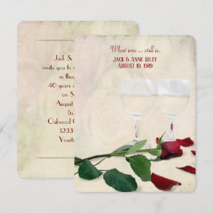 Invitation rose rouge et fête d'anniversaire au vin