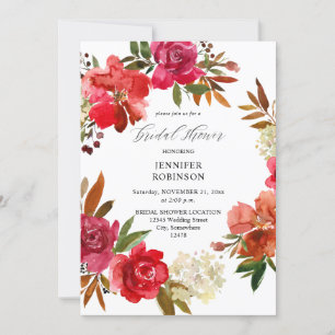 Invitation Rose rouge et Fête des mariées florale rose