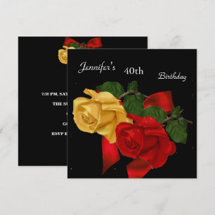 Invitation Rose rouge et jaune régale Fête d'anniversaire 40