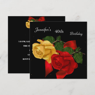 Invitation Rose rouge et jaune régale Fête d'anniversaire 40