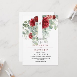 Invitation Rose rouge et mariage floral élégant