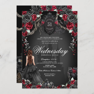 Invitation Rose rouge et noir Quinceañera Halloween gothique
