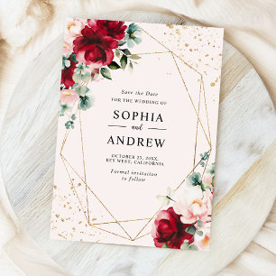 Invitation Rose rouge et or aquarelle florale Enregistrer la