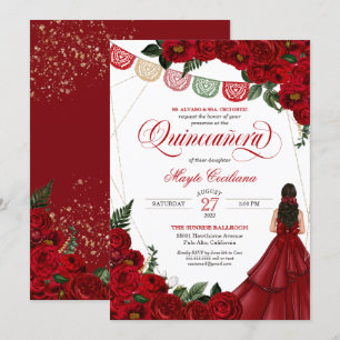 Invitation Rose rouge et Papel Picado Quinceañera 15e anniver