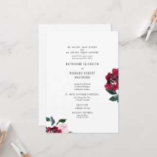 Invitation Rose rouge et rose élégant formel des deux parents