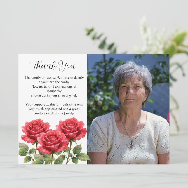 Invitation Rose rouge Fleur Fleuriste Funérailles Décès Merci (Debout devant)