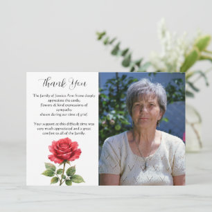 Invitation Rose rouge Fleurs Funérailles Décès Merci