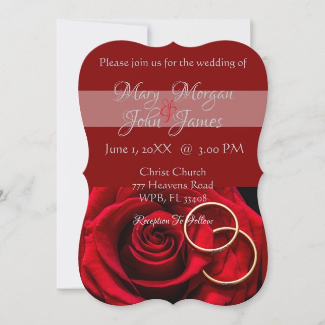 Invitation Rose rouge floral avec bague de mariage (Devant)