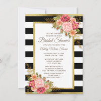 Rose Rouge Floral Noir Blanc Rayures Or Mariage