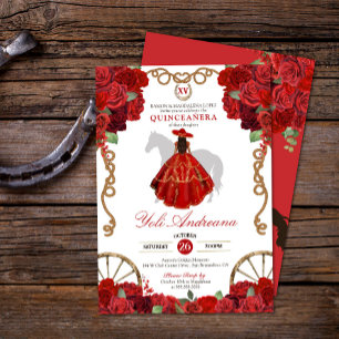 Invitation Rose rouge Floral Ouest Charro Quinceañera