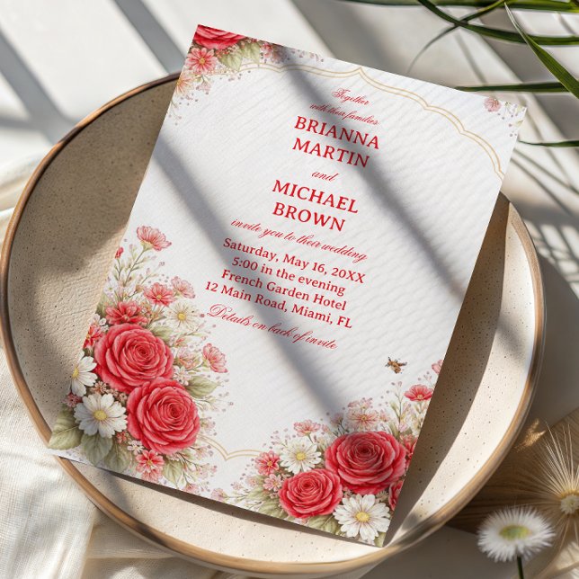 Invitation Rose Rouge Floral Romantique (Créateur téléchargé)