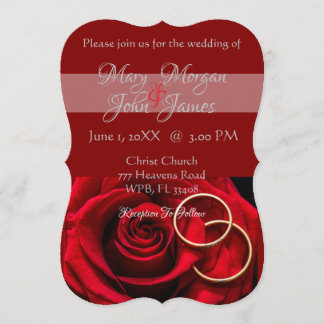Invitation Rose rouge florale avec bague de mariage