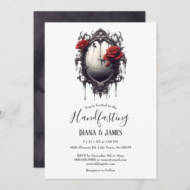 Invitation Rose rouge foncé gothique et Imaginaire miroir à l (Devant / Derrière)