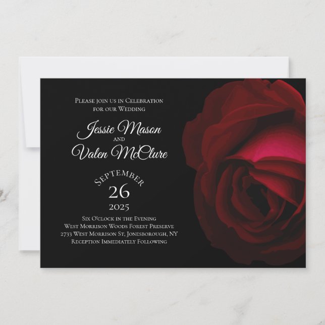 Invitation Rose rouge foncé Gothique Mariage élégant  (Devant)