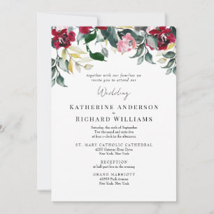 Invitation Rose rouge formelle d'hiver 2 Lieu Ensemble Mariag