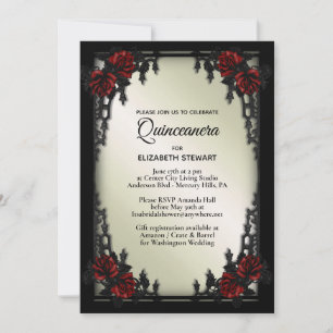 Invitation Rose rouge gothique Quinceañera Porte de fer Olive