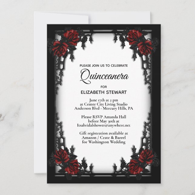 Invitation Rose rouge gothique Quinceanera Porte en fer blanc (Devant)