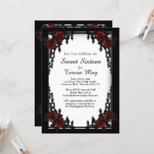 Invitation Rose rouge gothique Sweet sixteen Porte en fer bla