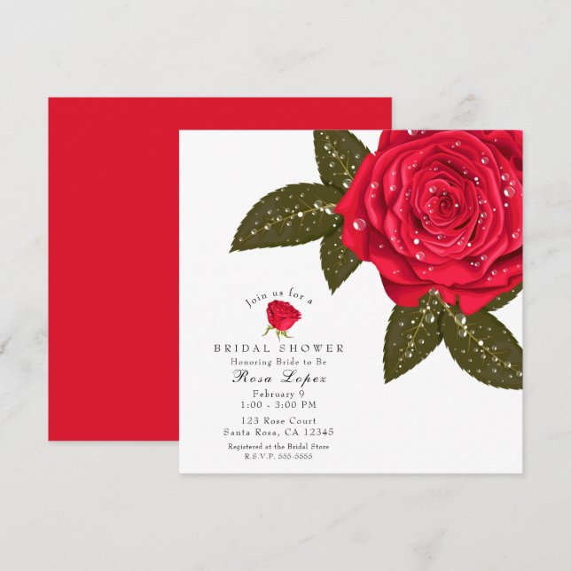 Invitation Rose Rouge Gouttes de Rosée de l'Eau Mariage sous  (Devant / Derrière)