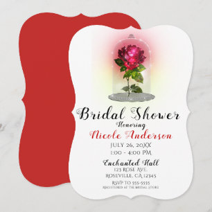 Invitation Rose Rouge Magique Enchantée Mariage Étincelant