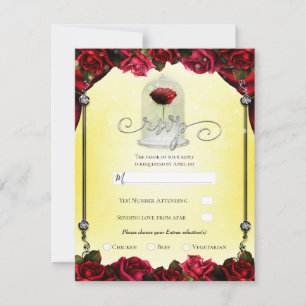 Invitation Rose rouge magique, or blanc, argent, RSVP à la fê