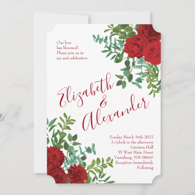 Invitation Rose rouge Mariage élégant classique (Devant)