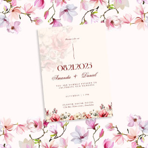 Invitation Rose rouge Mariage esthétique de luxe