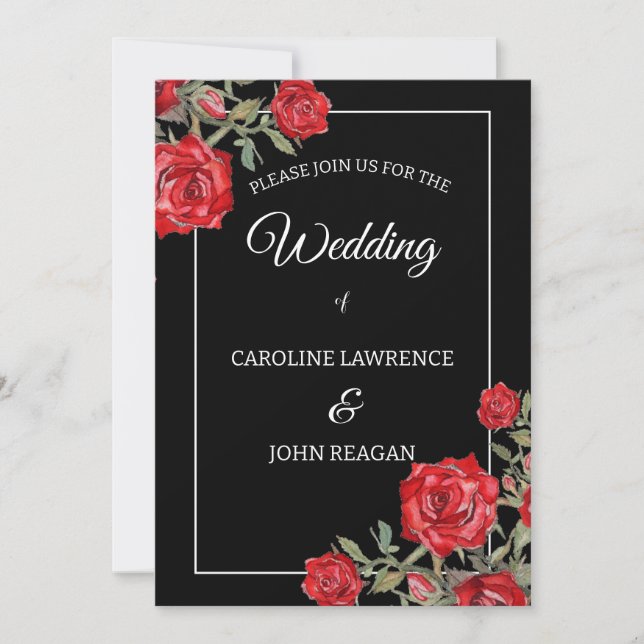 Invitation Rose rouge Mariage floral (Devant)