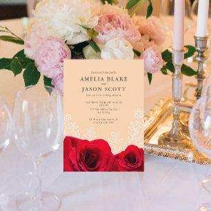 Invitation Rose rouge minimaliste sur couleur crème Invitatio