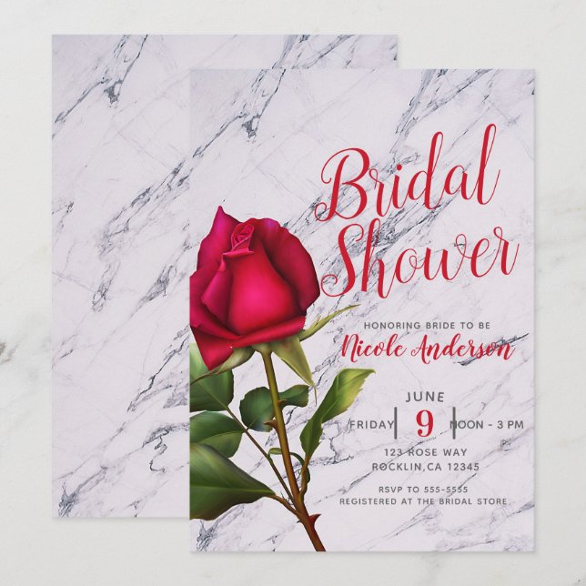 Invitation Rose Rouge Moderne Mariage Glamour (Devant / Derrière)