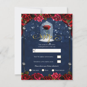 Invitation Rose rouge Navy bleu Princesse Étincelle Réponse à