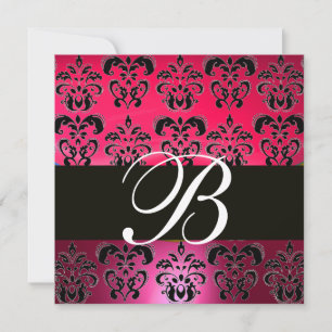 Invitation ROSE ROUGE NOIR DAMASK MONOGRAM fuchsia blanc