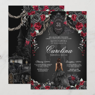 Invitation Rose rouge noir gothique Hauné Château Quinceanera