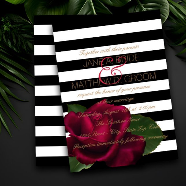 Invitation Rose rouge noire moderne de mariage (Créateur téléchargé)
