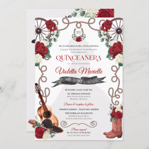 Invitation Rose rouge Ouest Quinceañera Elegant Charra