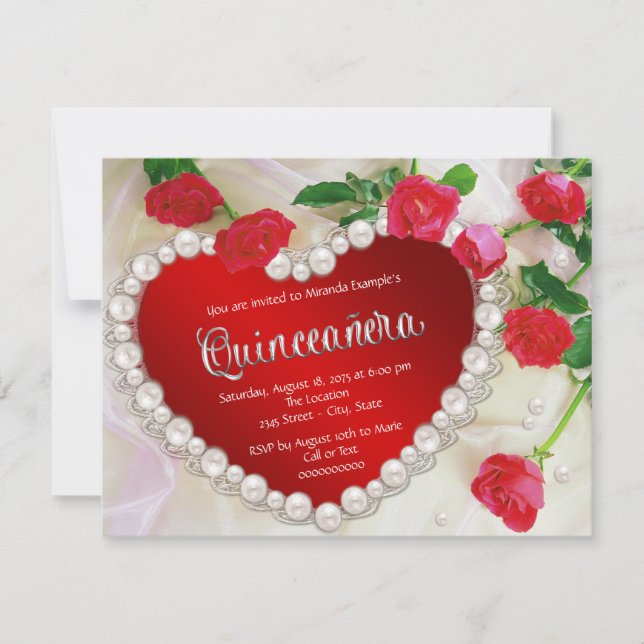 Invitation Rose Rouge Perle Quinceañera (Devant)