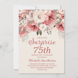 Invitation Rose rouge poussiéreuse Crème Aquarelle Floral Sur